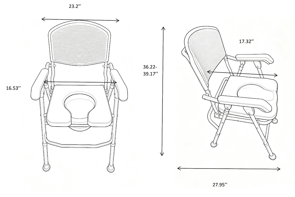 UltraCommode Voted #1 Most Comfortable Bedside Commode Chair - Soft, Warm, Padded, Foldable, Portable, XL Seat, Adjustable Height. FREE Commode Pail