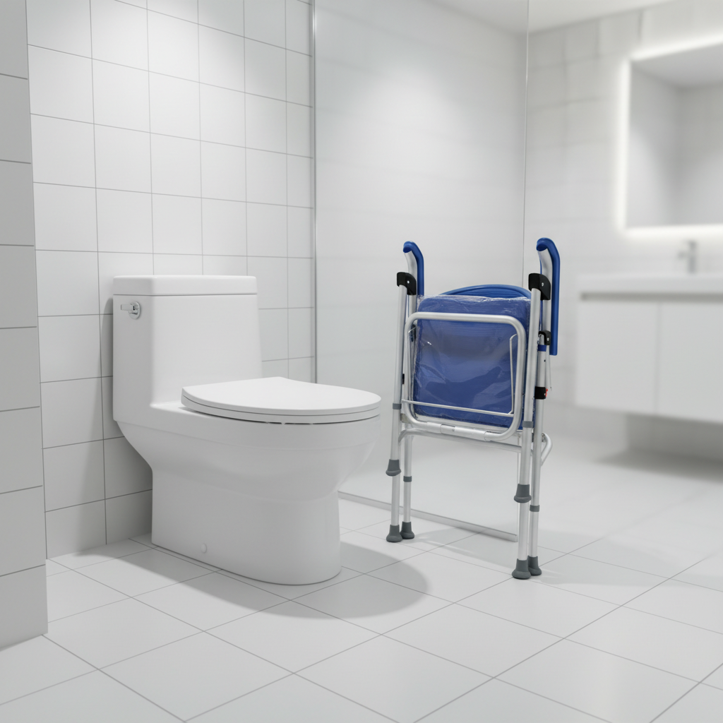 UltraCommode Voted #1 Most Comfortable Bedside Commode Chair - Soft, Warm, Padded, Foldable, Portable, XL Seat, Adjustable Height. FREE Commode Pail