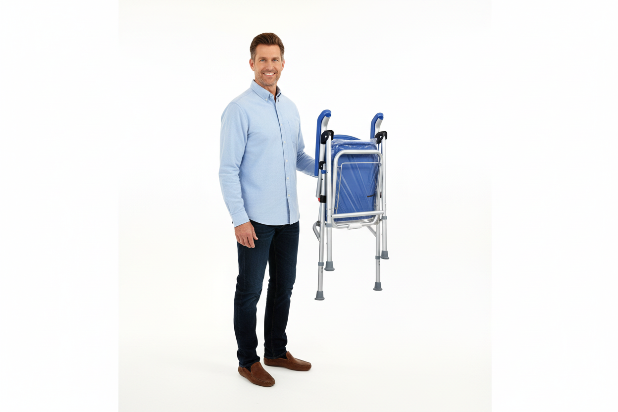 UltraCommode Voted #1 Most Comfortable Bedside Commode Chair - Soft, Warm, Padded, Foldable, Portable, XL Seat, Adjustable Height. FREE Commode Pail