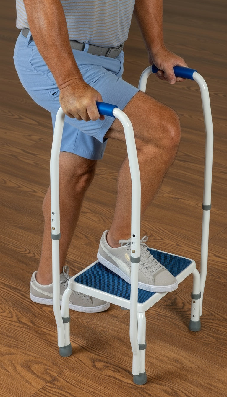 AdjustaStep DoubleSafe Deluxe Step Stool with Dual Handrail - Weight Capcity 300lb and 750lb