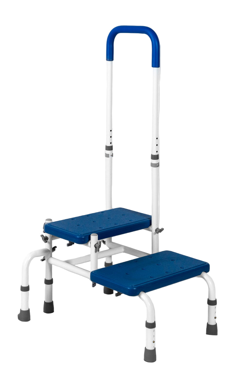 Platinum Health Double Step Stool with Adjustable Handle & Legs – High-View Blue Non-Slip Steps for Safe, Stable Reach – Height Adjustable Support Rail – Heavy-Duty Lightweight Frame