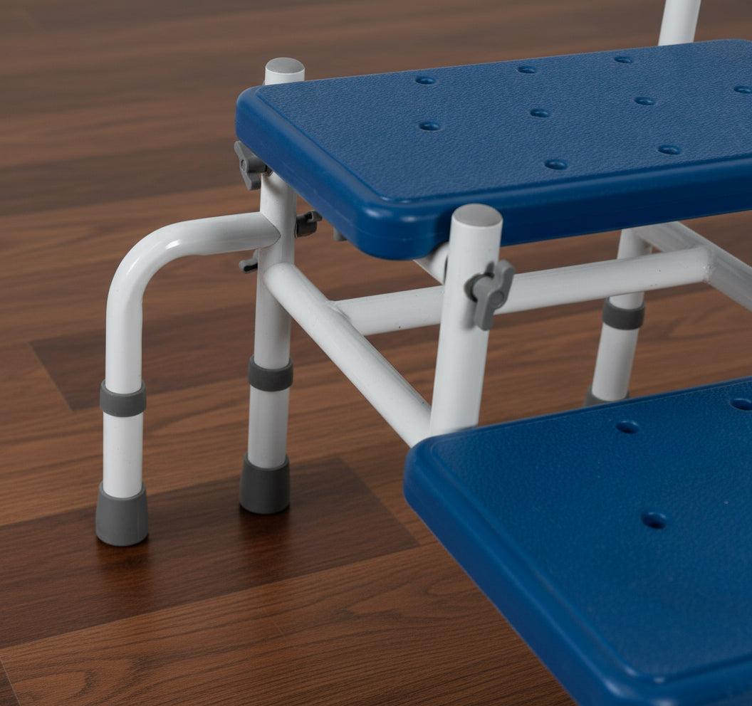 Platinum Health Double Step Stool with Adjustable Handle & Legs – High-View Blue Non-Slip Steps for Safe, Stable Reach – Height Adjustable Support Rail – Heavy-Duty Lightweight Frame
