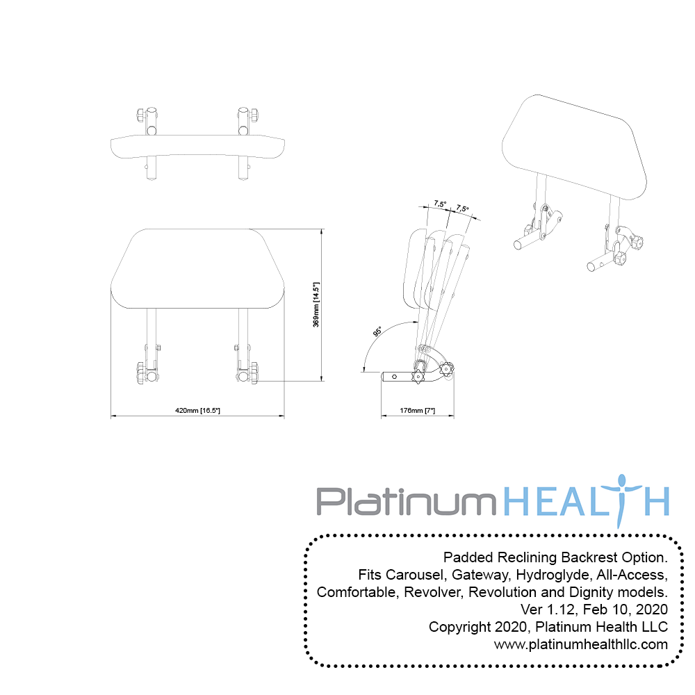 Reclining Padded Backrest - Compatible with Carousel, Gateway and HydroGlyde