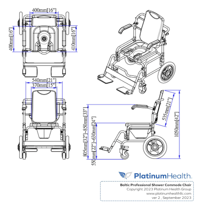 The Baltic Professional Transporter Shower/Commode Chair - Padded