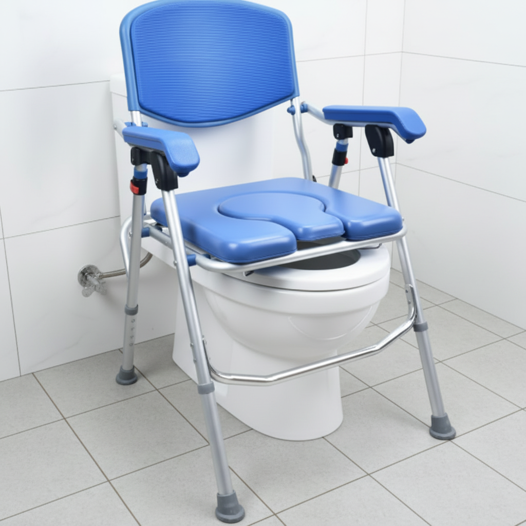 UltraCommode Voted #1 Most Comfortable Bedside Commode Chair - Soft, Warm, Padded, Foldable, Portable, XL Seat, Adjustable Height. FREE Commode Pail