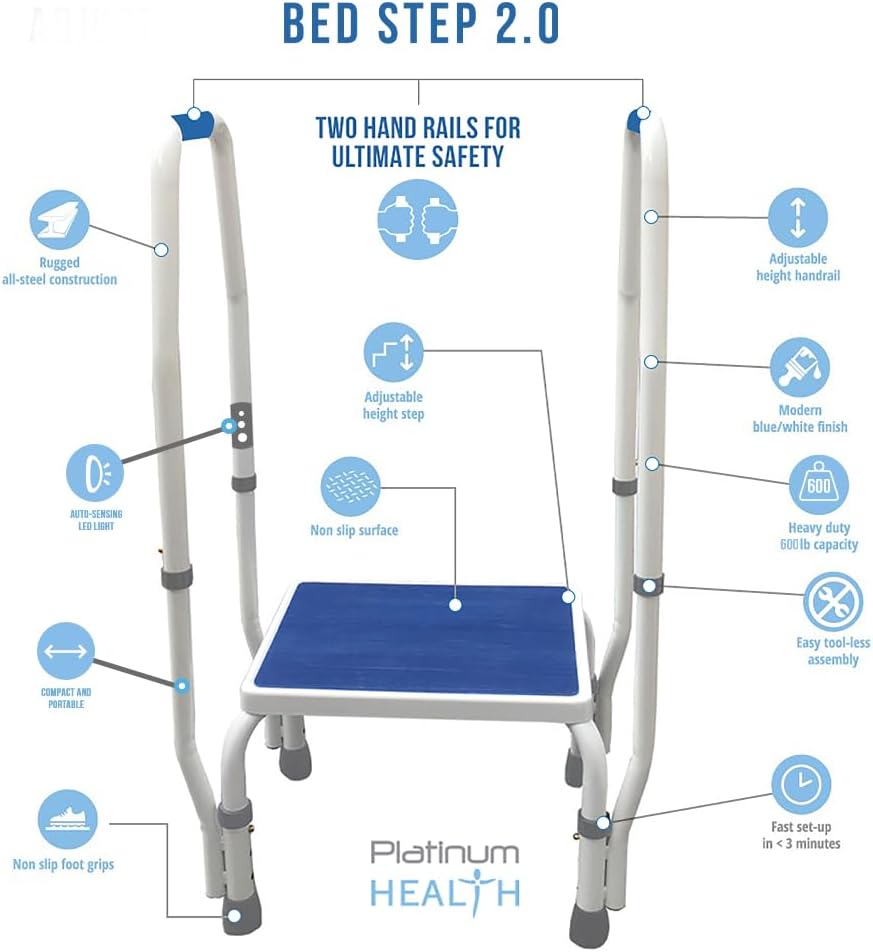 Bed Step 2.0 Adjustable Height Step Stool - 600lb Capacity