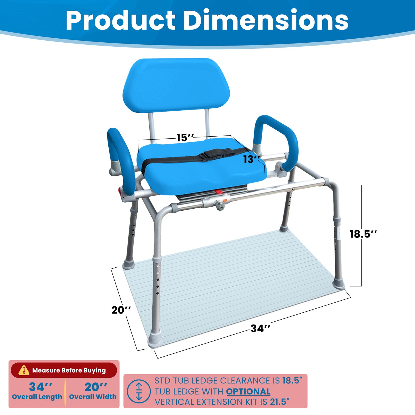 The Original Carousel Sliding Transfer Shower Bath Bench with Swivel Seat for Physically Handicapped or Disabled