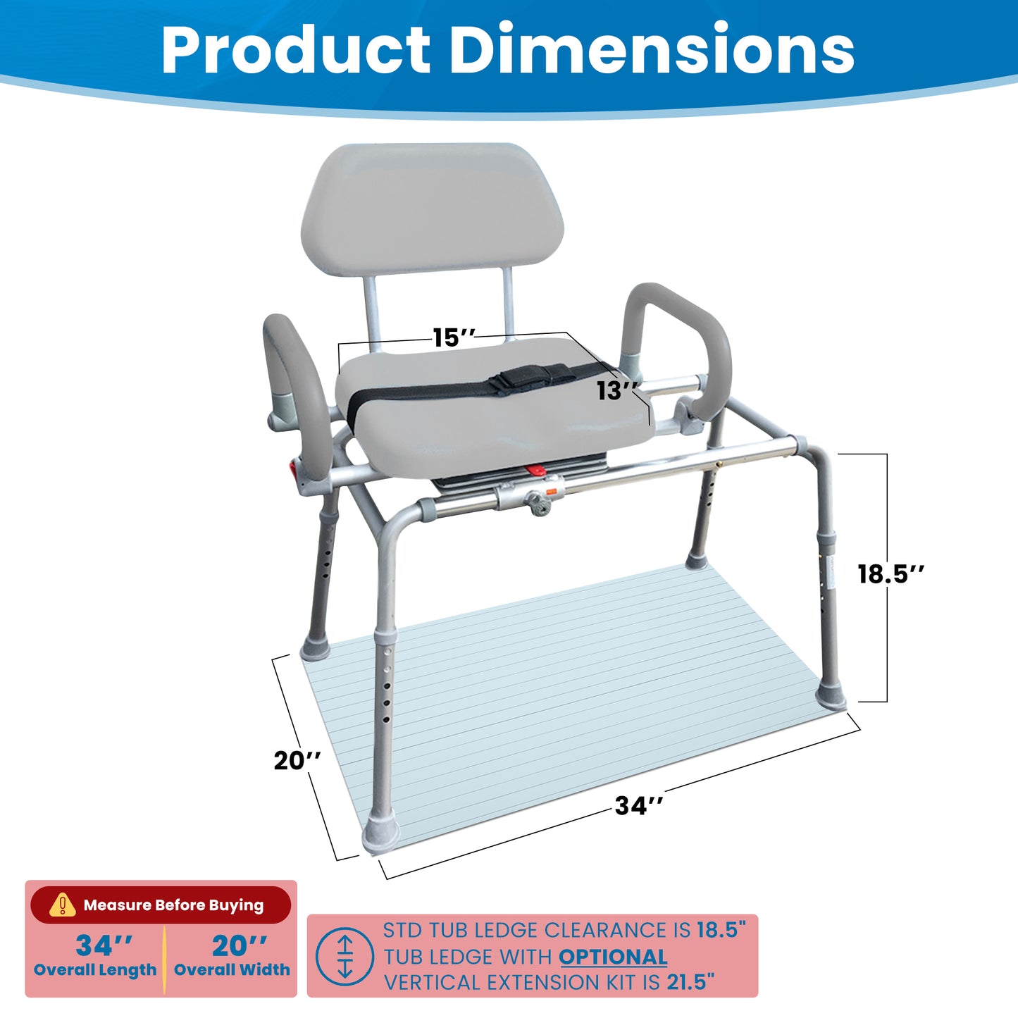 The Original Carousel Sliding Transfer Shower Bath Bench with Swivel Seat for Physically Handicapped or Disabled