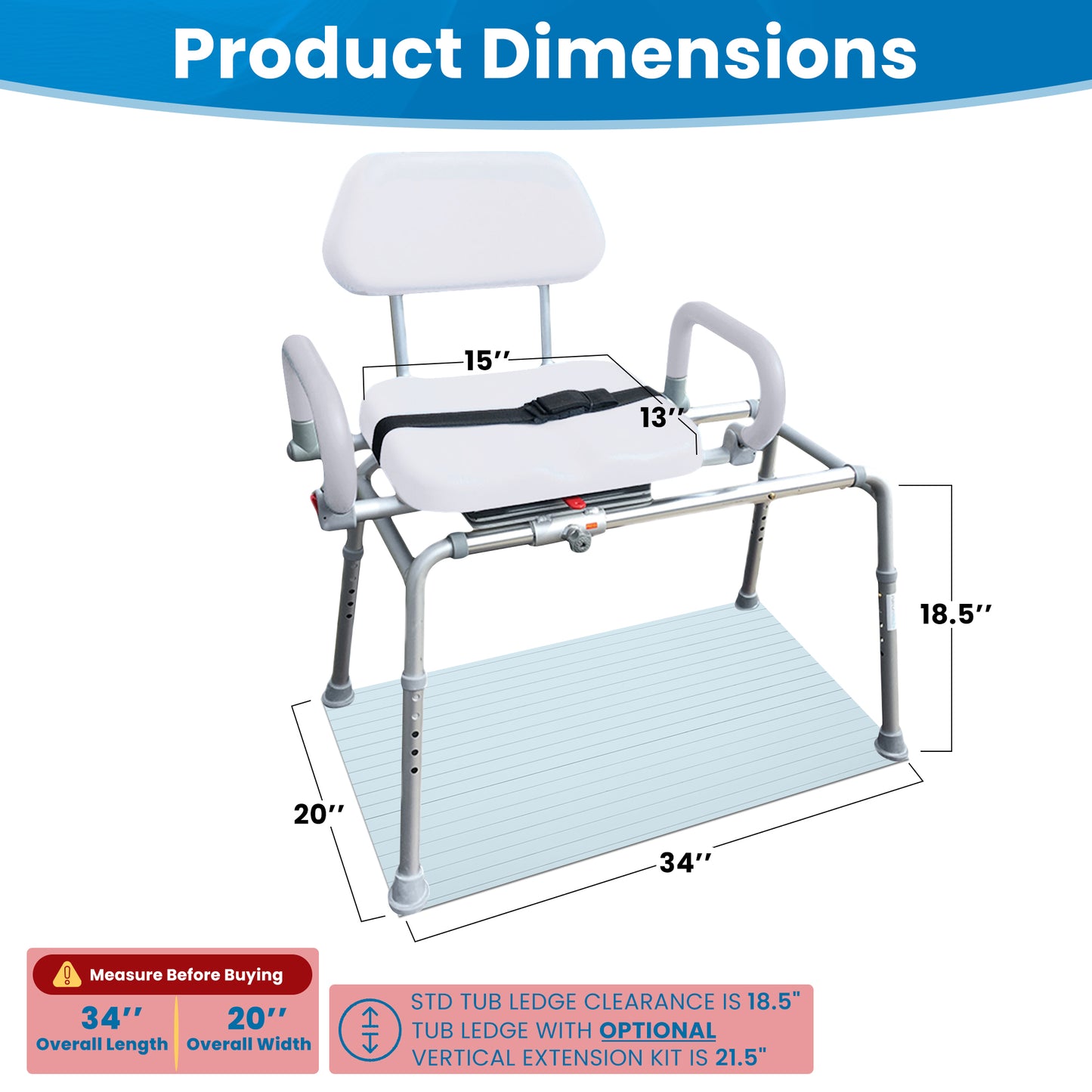 The Original Carousel Sliding Transfer Shower Bath Bench with Swivel Seat for Physically Handicapped or Disabled