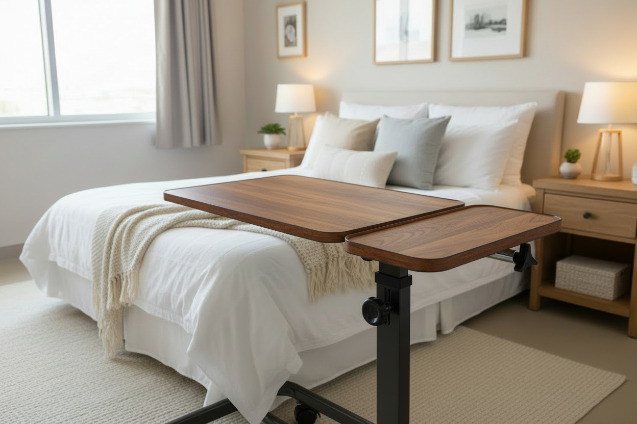 Platinum Health Acrobat Adjustable Overbed Laptop Bedside Table - Brown Maple