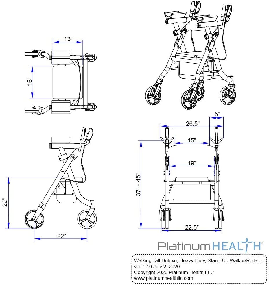 Walking Tall Deluxe Stand-Up Walker/Rollator with Elbow Support