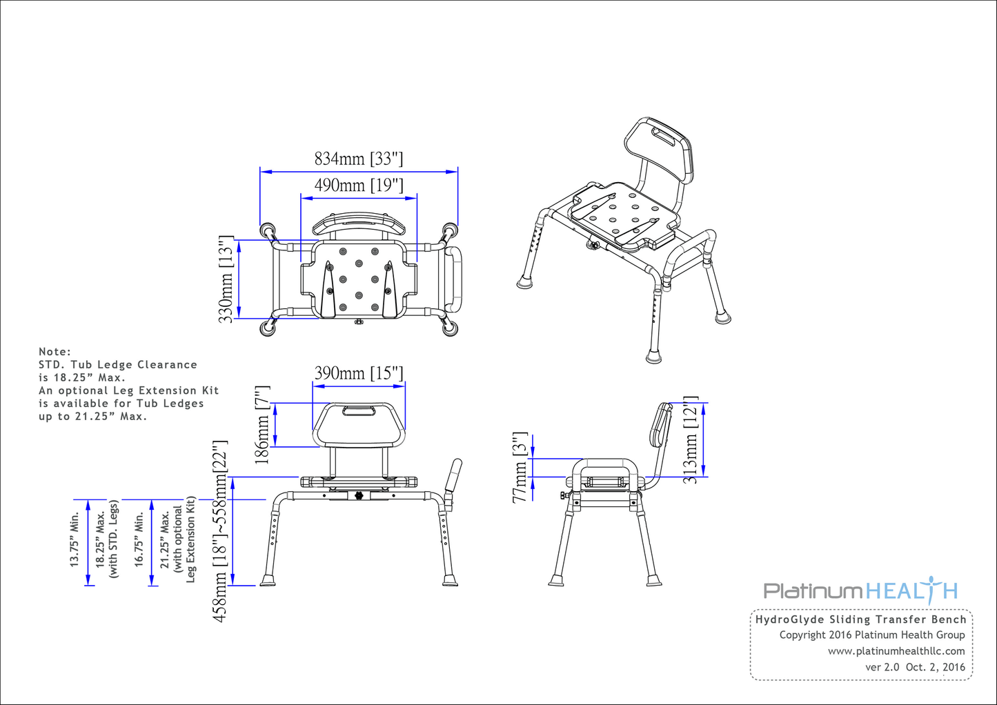 Reconditioned - HydroGlyde Premium Sliding Bath Transfer Bench