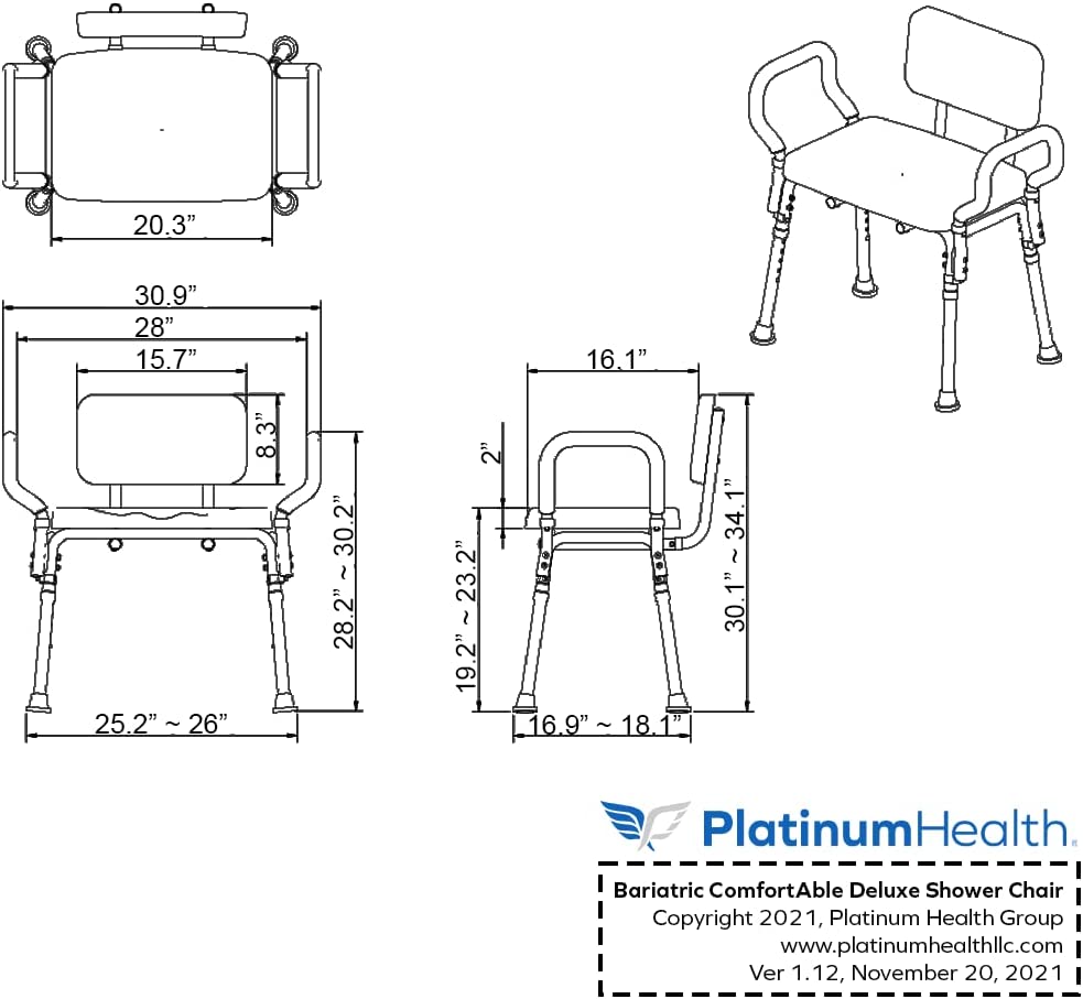 Bariatric Comfortable Deluxe Shower Chair - 600 lbs Weight Capacity