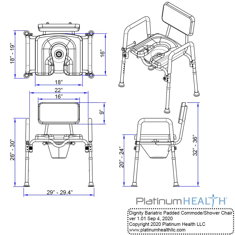 Dignity Ultra-Premium Padded BARIATRIC Extra Large Commode/Shower Chair. 600lb Capacity