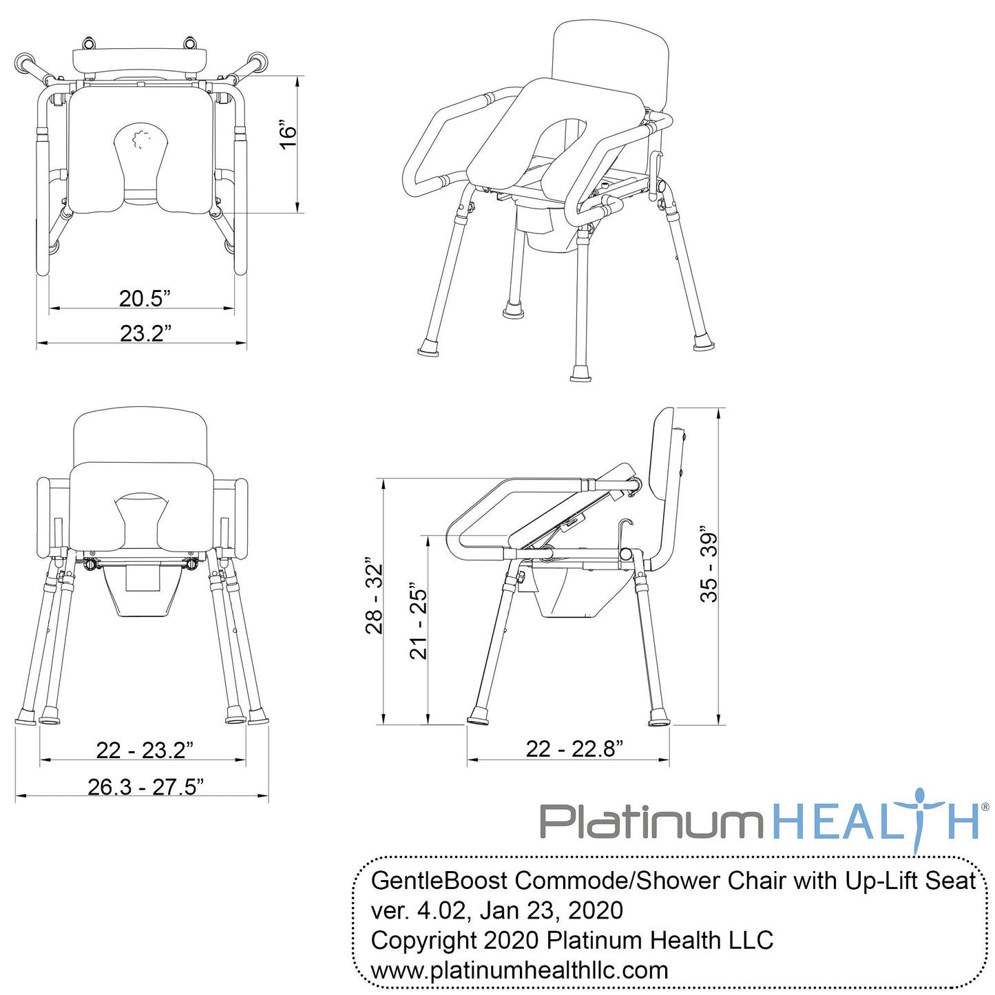 GentleBoost Uplift Assist Commode & Shower Chair with Integrated Toilet Safety Rail Self-Powered Uplift Seat