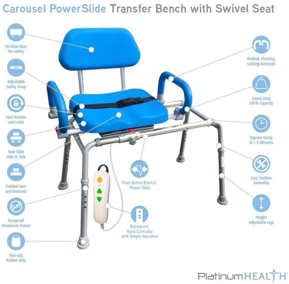 Carousel Sliding Transfer Bench with Swivel Seat- Powerslide Edition with Push-Button Electric Travel