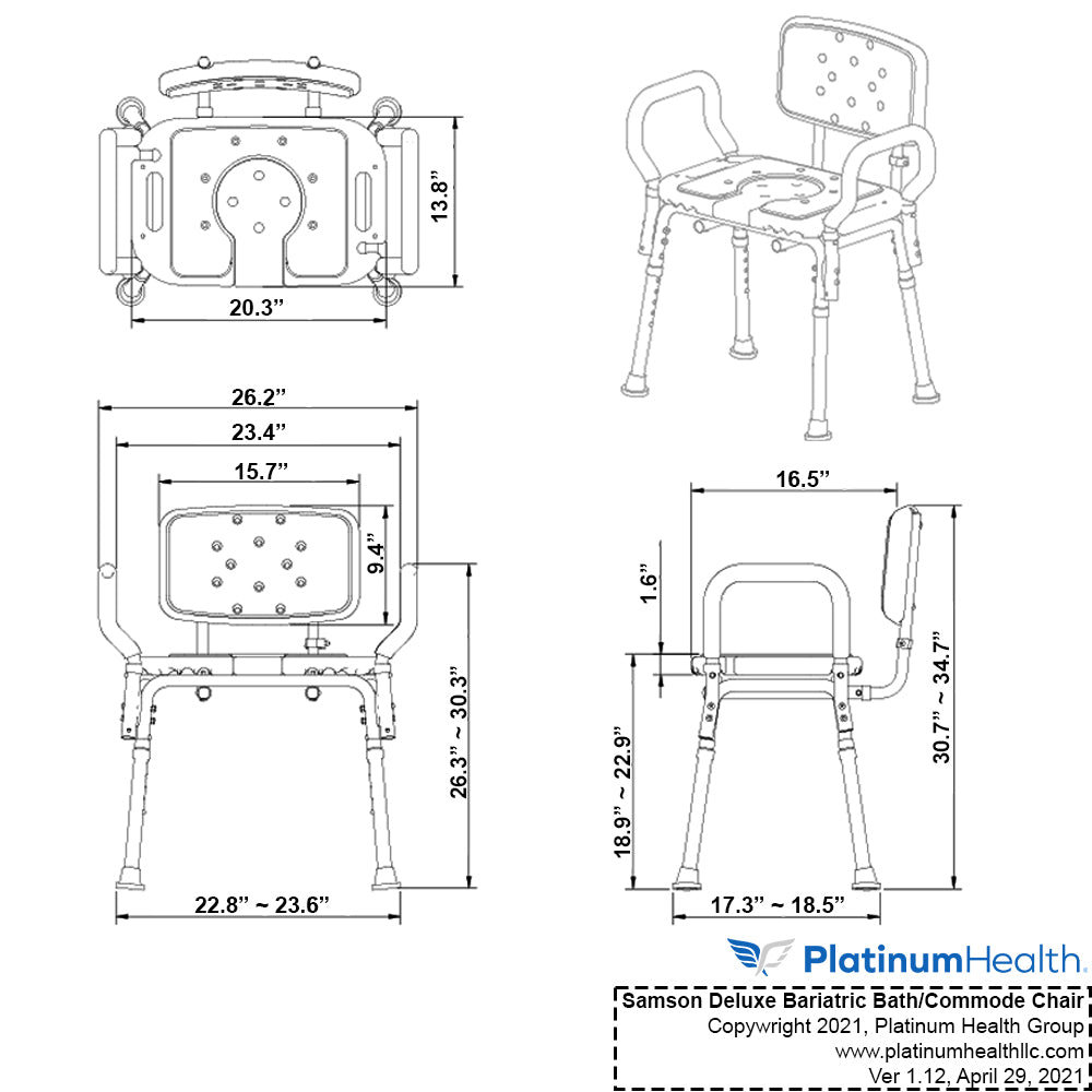 Samson Deluxe Bariatric 3 in 1 Shower/Bath/Commode Chair - 600lb Capacity