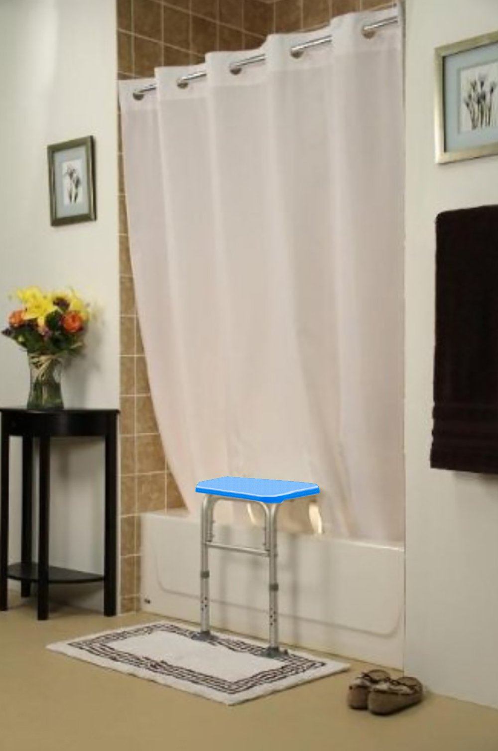 BenchMate Split Shower Curtain for Bath Transfer Benches - Beautiful Designer Fabric, Premium Hookless Quick-Attach System, Designed Specifically to Help Keep Water off the Floor